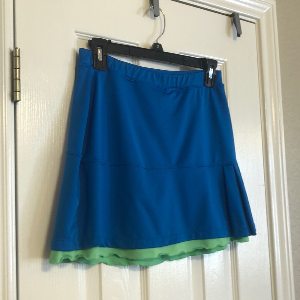 Blue A-Line Skort with Green Hem - Women